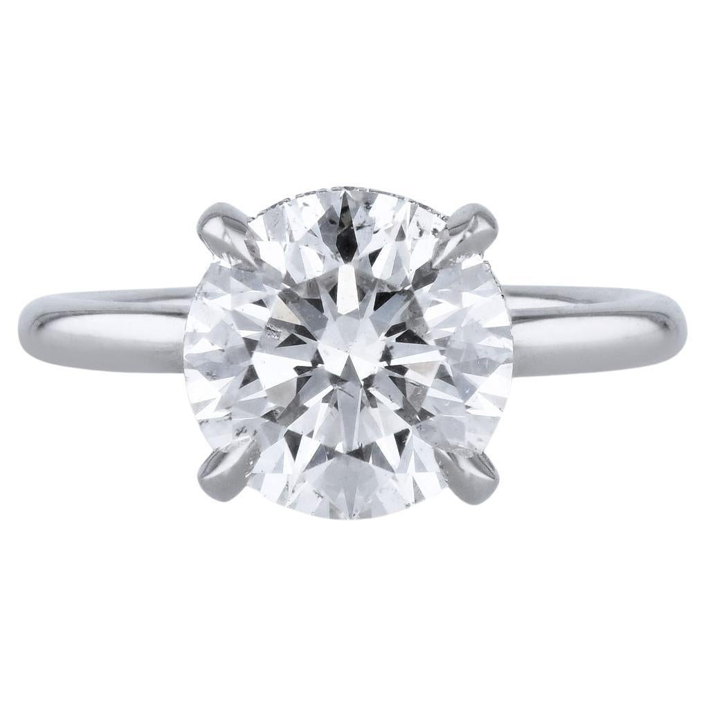 3.82 Carat Round Diamond Platinum Engagement Ring Handmade For Sale