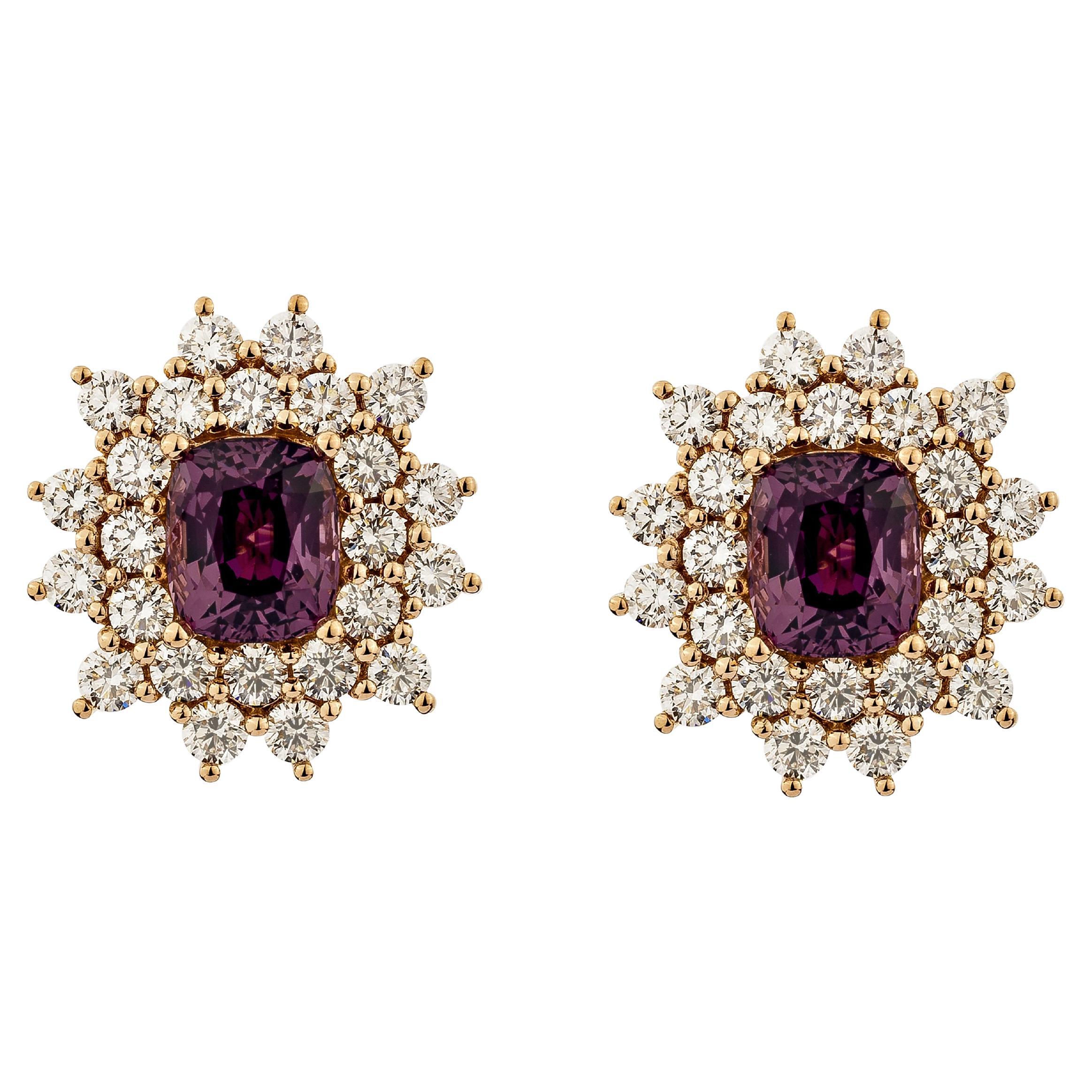 3.82 carat Spinel stud Earrings in 18Karat Rose Gold with White Diamond.