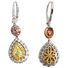 3.82 Ct T.W. Boucles d'oreilles composées de diamants jaunes et roses certifiés GIA réf1072