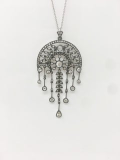 3.82 Carat White Rose Cut Diamond And Round Brilliant Cut Diamond Necklace.