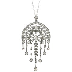 3,82 Karat Weißer Diamant im Rosenschliff und runder Diamant im Brillantschliff Halskette.