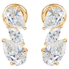 3.82 Carats Natural Three Stone Diamond Stud Earrings in 18K Yellow Gold