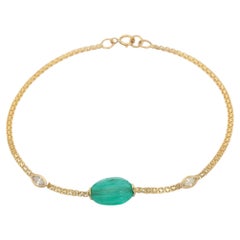 3.82 Ct Tumble Emerald and Diamond Dainty Chain Bracelet in 18k Yellow Gold