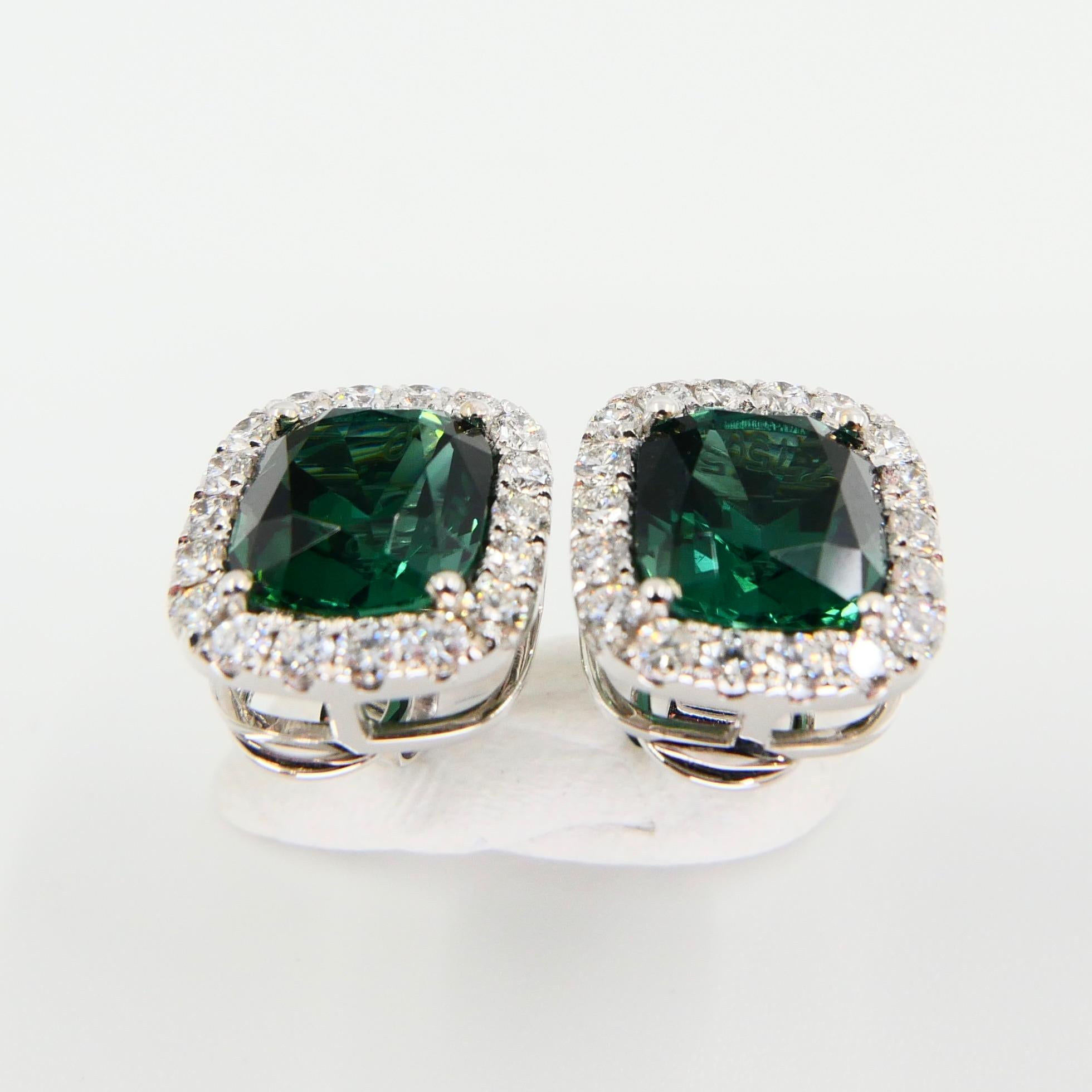 3.82 Carat Natural Vivid Green Tourmaline and Diamond Stud Earrings 6