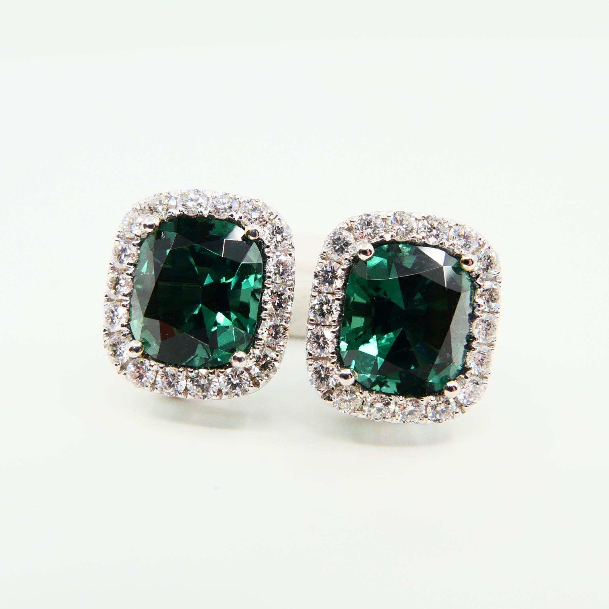 3.82 Carat Natural Vivid Green Tourmaline and Diamond Stud Earrings 7