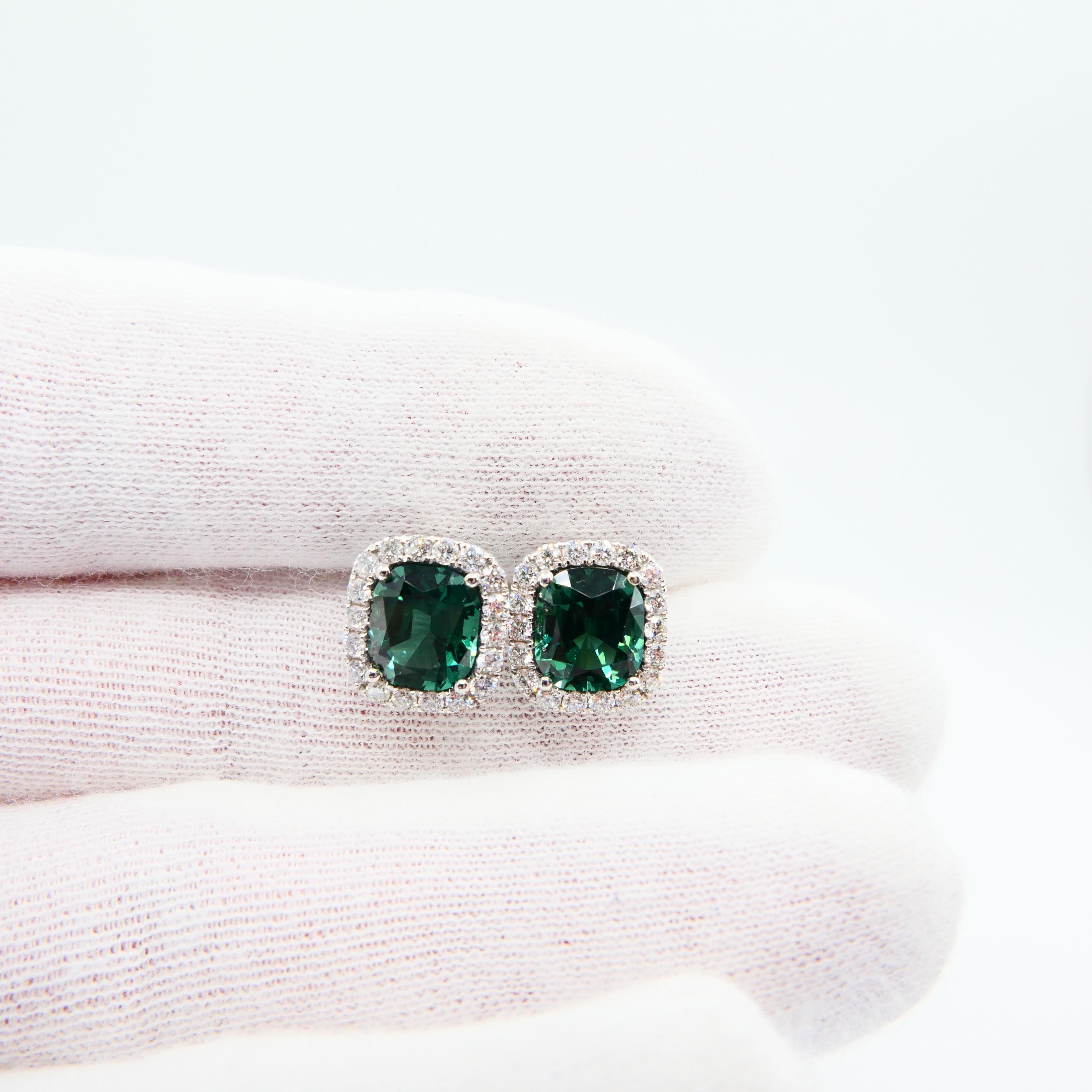Contemporary 3.82 Carat Natural Vivid Green Tourmaline and Diamond Stud Earrings