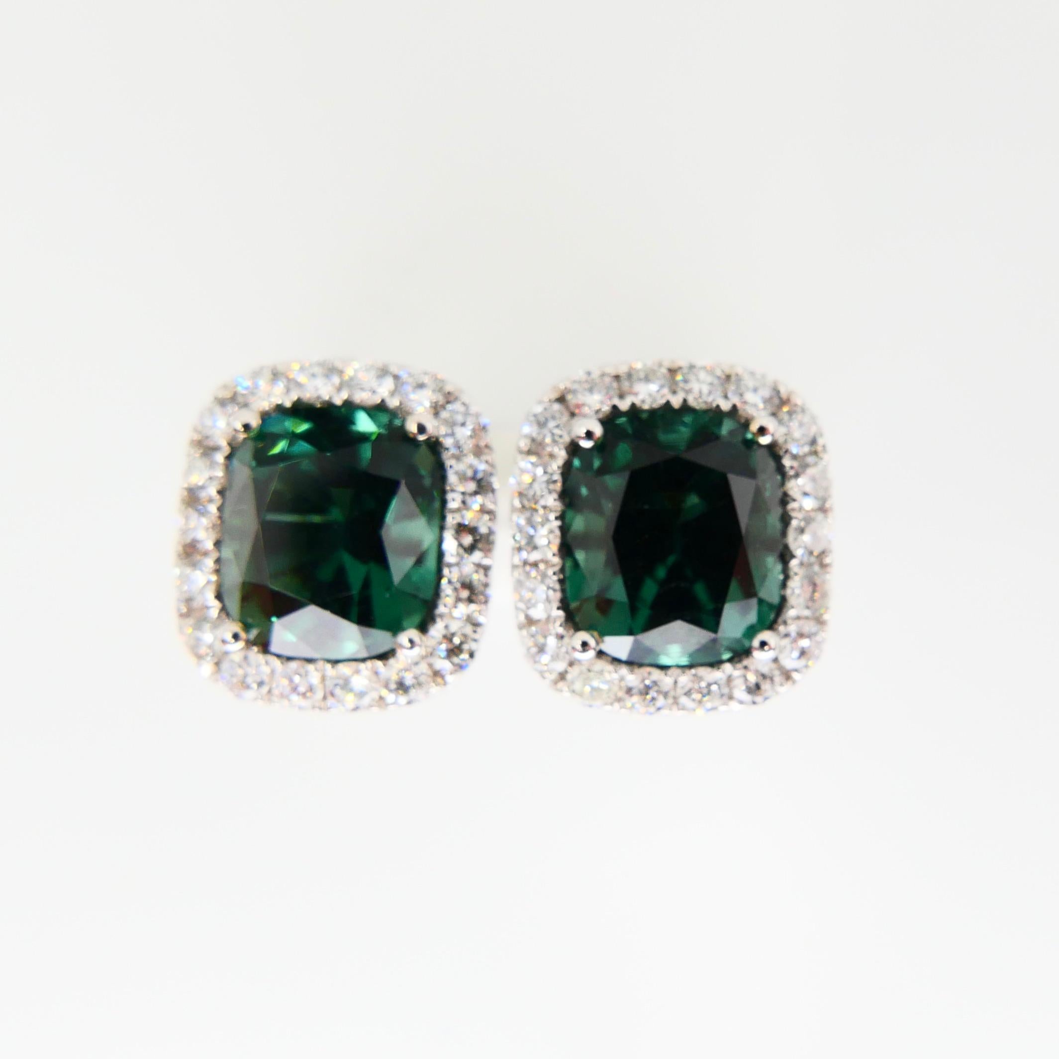 3.82 Carat Natural Vivid Green Tourmaline and Diamond Stud Earrings 4