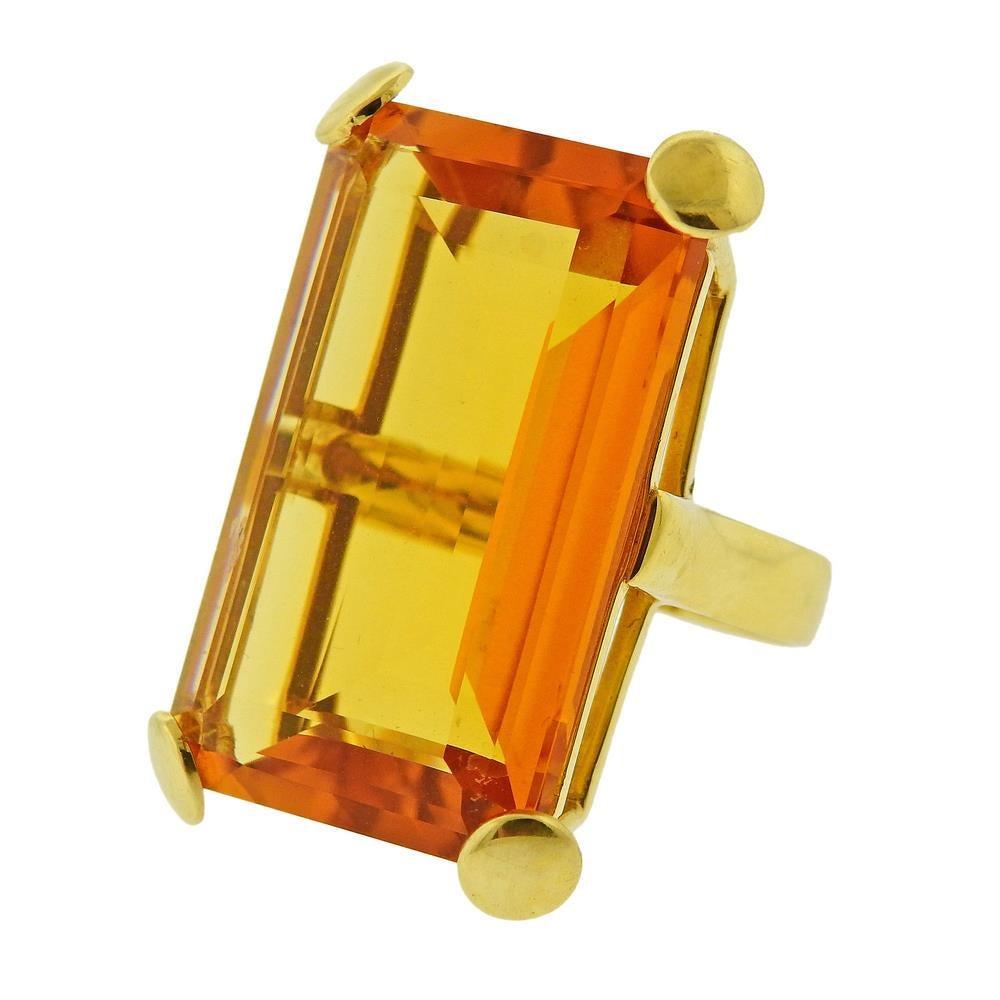 Emerald Cut 38.25 Carat Citrine Gold Ring For Sale