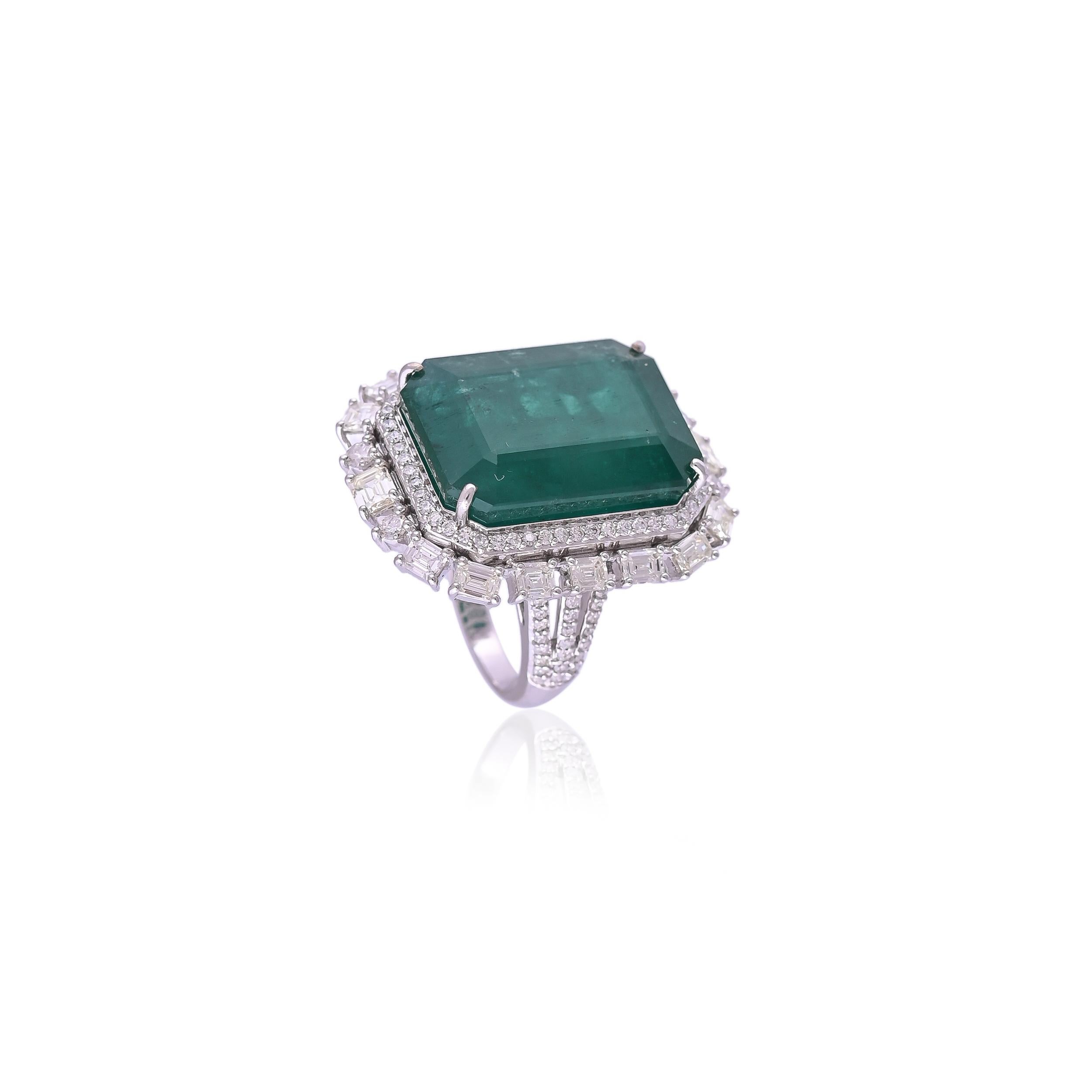Modern 38.26 Carats, Natural Zambian Emerald & Diamonds Cocktail/ Engagement Ring