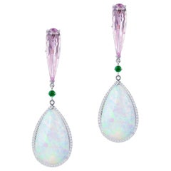 38.28 Carat Opal Earrings with 14.99 CTW of Morganite & 0.31 CTW of Emeralds