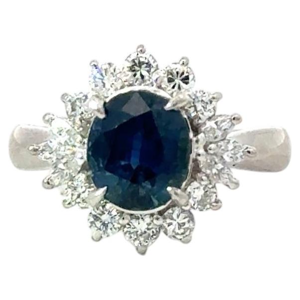 3.82CT Blue Sapphire & Diamond Vintage 1970's Platinum Cocktail Ring GIA For Sale
