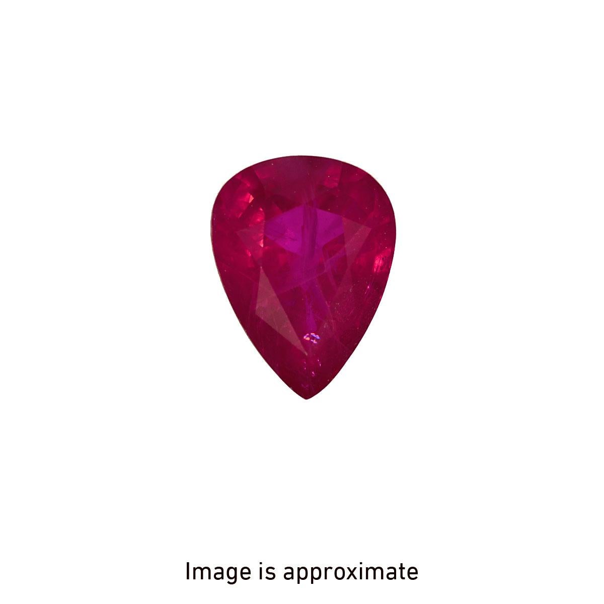 18K white and yellow gold ring, featuring a dazzling 3.82-carat, pear-shaped Burmese Ruby, surrounded by 30 round white diamonds weighing 0.58 carats. This rare Ruby is GIA certified. 