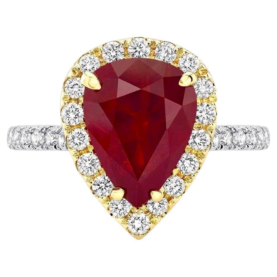 3.82ct pear-shaped, Burma ruby ring. GIA certified.  For Sale
