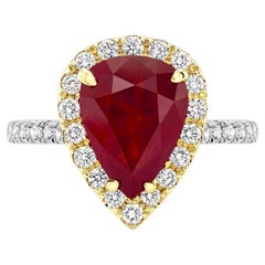 3.82ct pear-shaped, Burma ruby ring. GIA certified. 