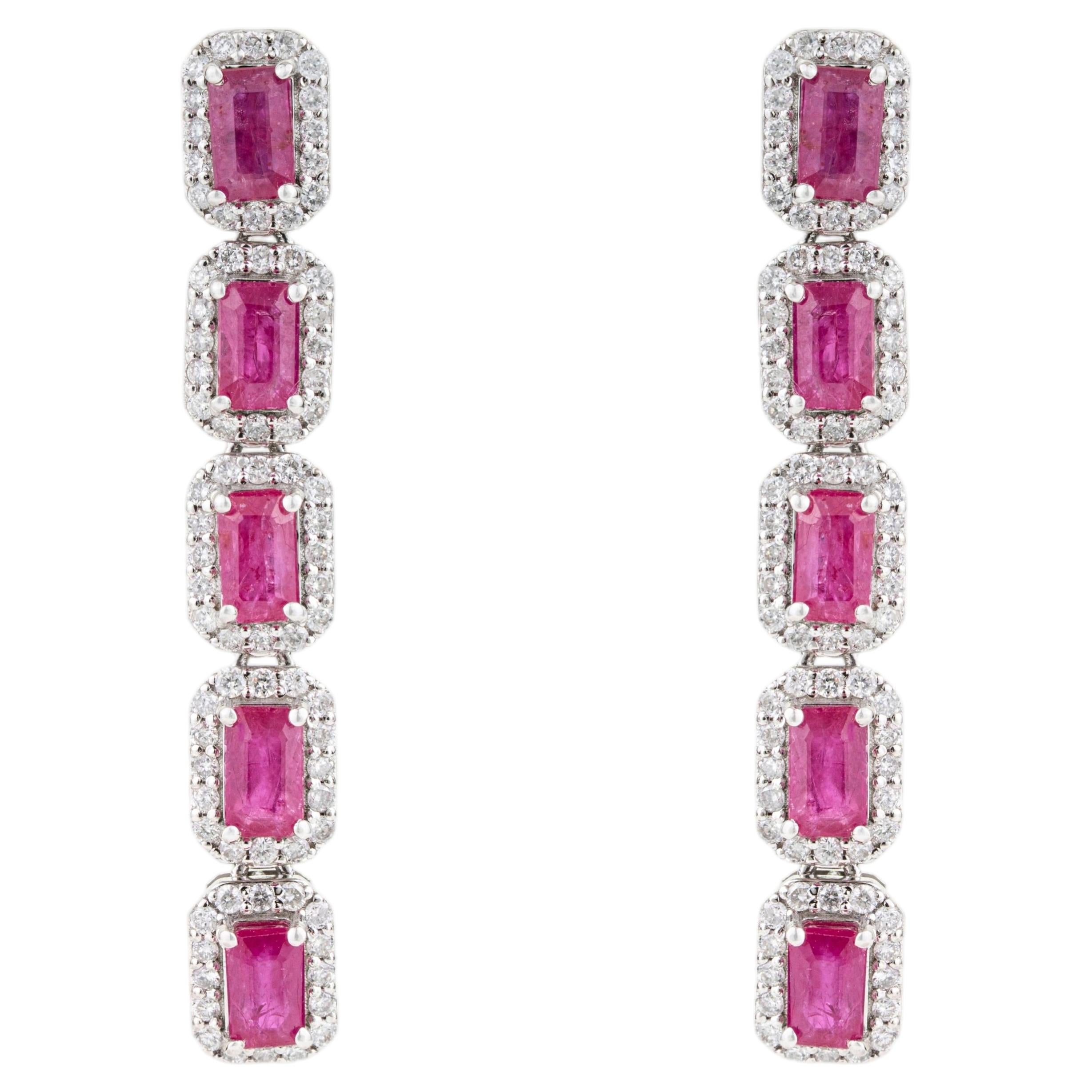 Orecchini a goccia con diamante aureolato con rubino rosa da 3,82 carati Gioielli di pregio in oro bianco 14K