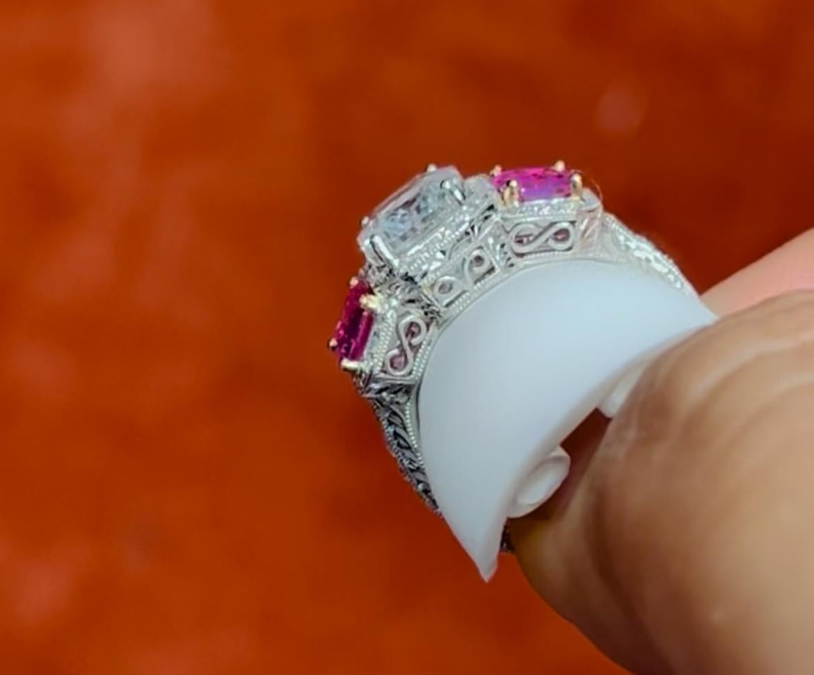 3.82ct white sapphire with 2.25ct pink sapphires in 18K bridal ring. For Sale 1
