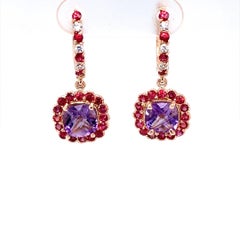 3,83 Karat Amethyst Saphir Roségold Tropfenohrringe