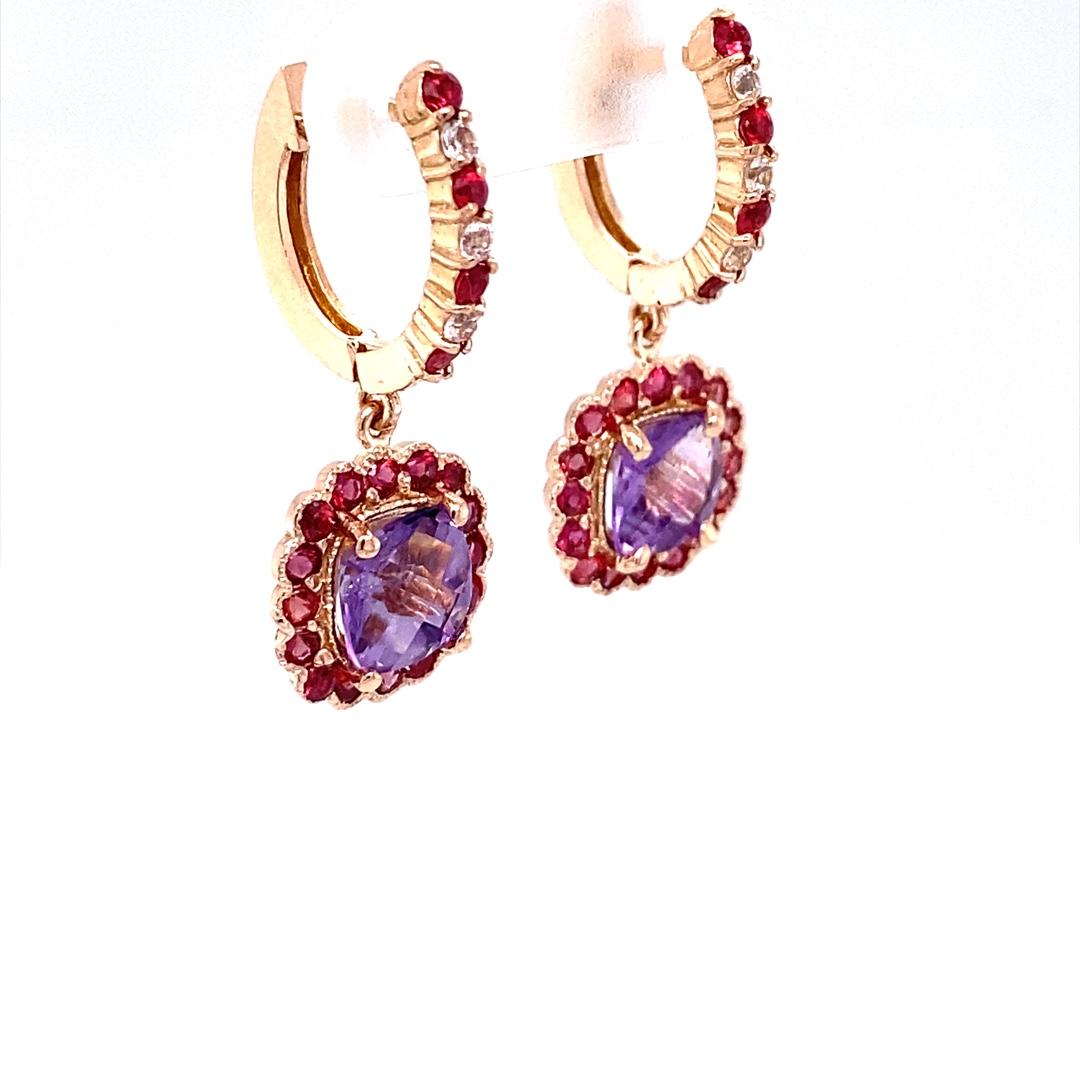 Contemporary 3.83 Carat Amethyst Sapphire Rose Gold Drop Earrings For Sale