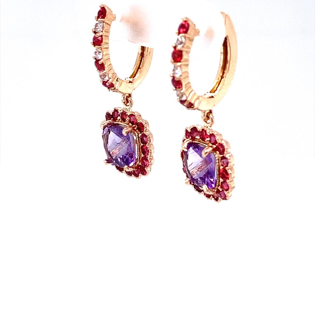 3.83 Carat Amethyst Sapphire Rose Gold Drop Earrings In New Condition For Sale In Los Angeles, CA