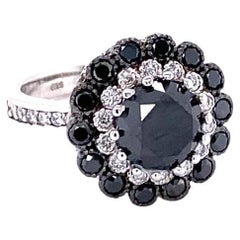 3.83 Carat Black and White Diamond White Gold Engagement Ring