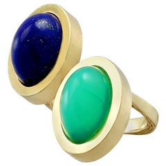 3,83 Karat Chrysopras und 4,02 Karat Lapislazuli Gelbgold Cocktail-Ring