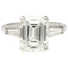 3.83 Carat Emerald-Cut Diamond Engagement Ring in Platinum with GIA Report