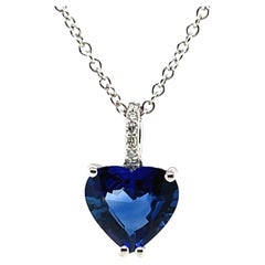 3.83 Carat Heart Shaped Blue Sapphire Platinum Necklace, GIA Certified