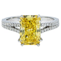 3.83 Carat Radiant Statement Fancy Yellow 18K White Gold Sunlit Royal Radiance