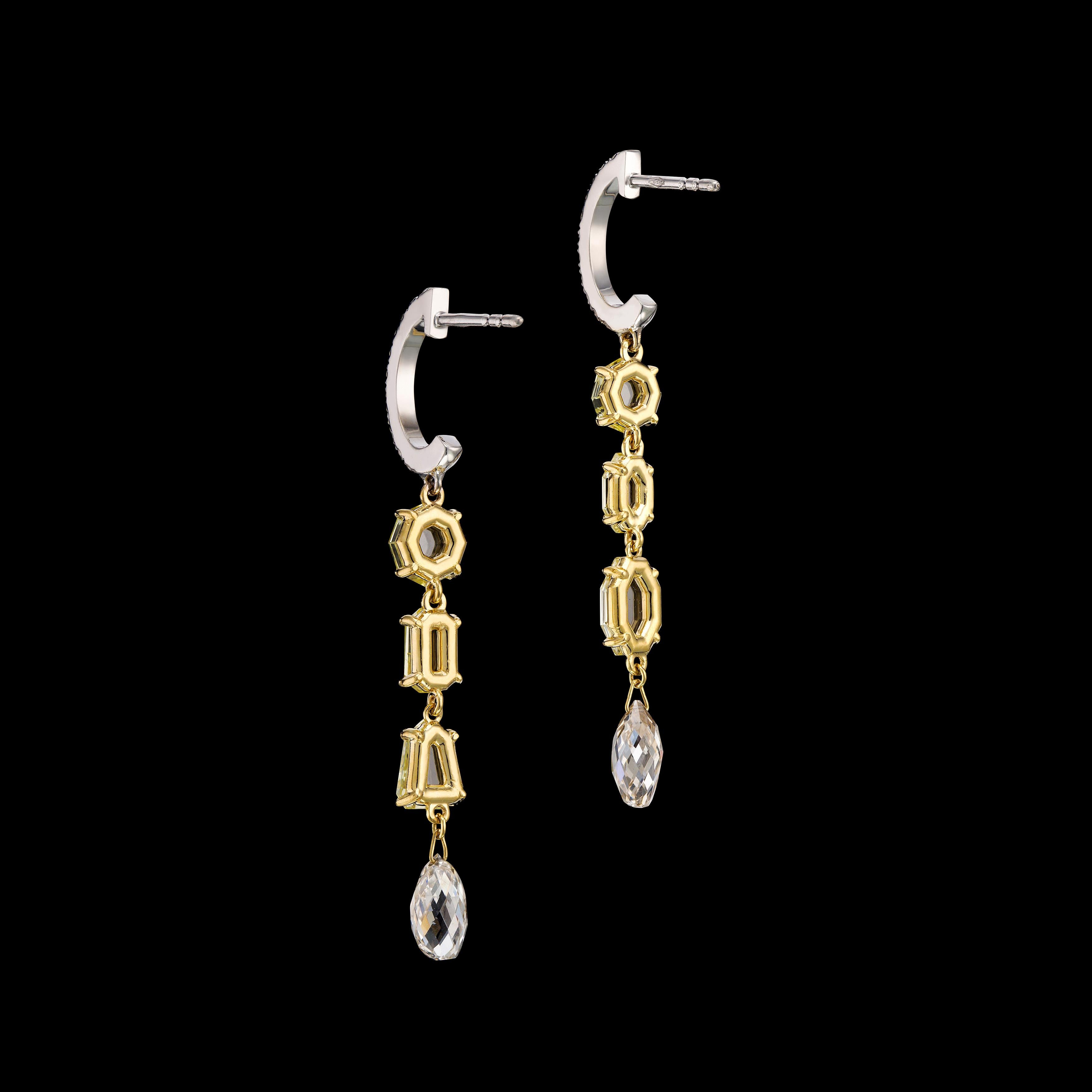 3.83 Carat Rosecut Briolet and Round Diamonds Earrings in 18 Karat Gold In New Condition For Sale In Ramat Gan, IL