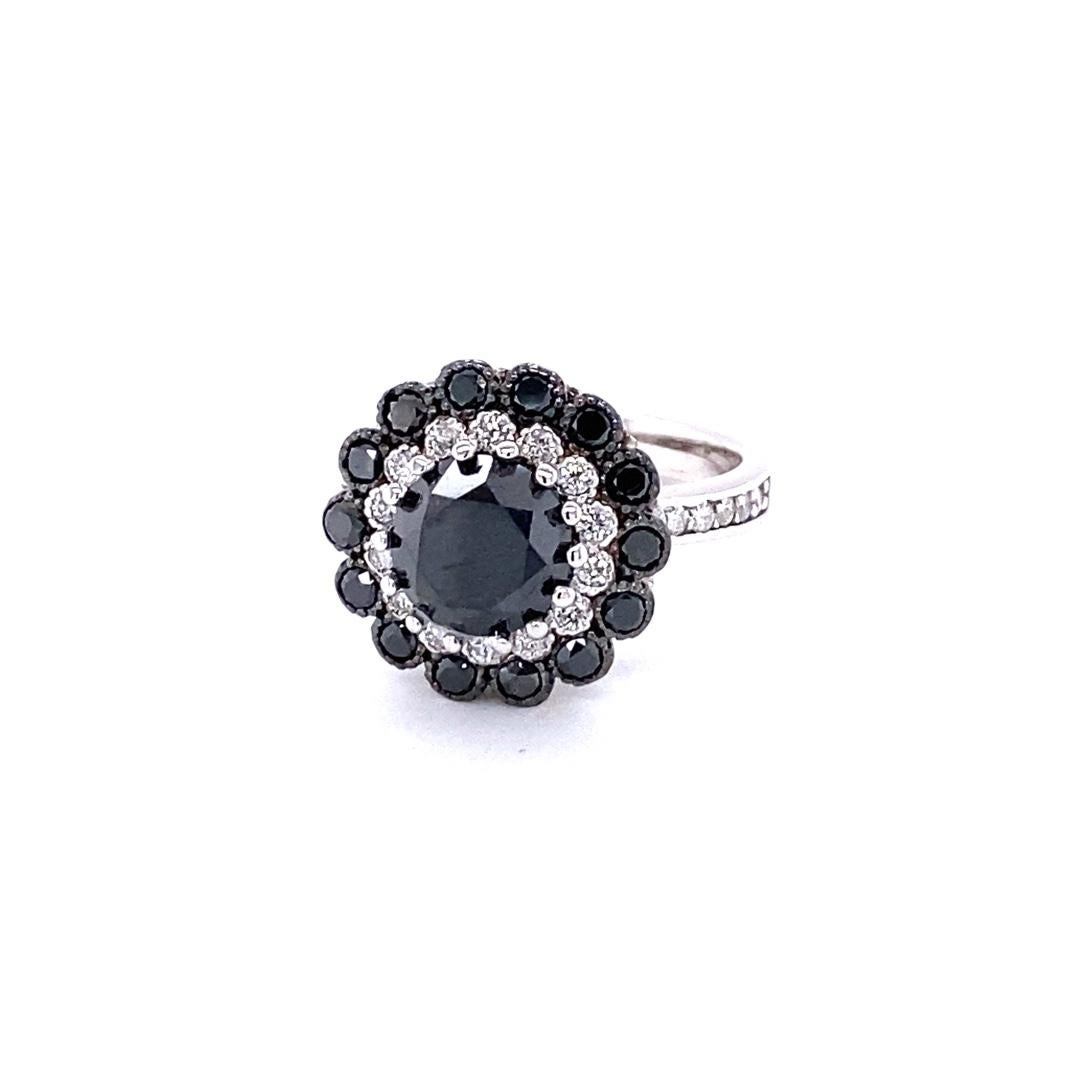 Contemporary 3.83 Carat Black and White Diamond White Gold Engagement Ring