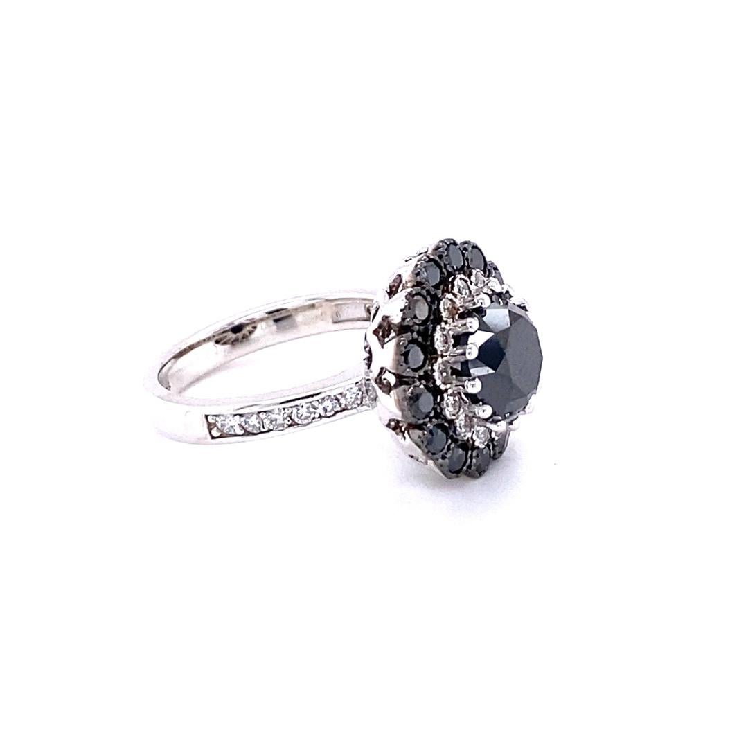 Round Cut 3.83 Carat Black and White Diamond White Gold Engagement Ring