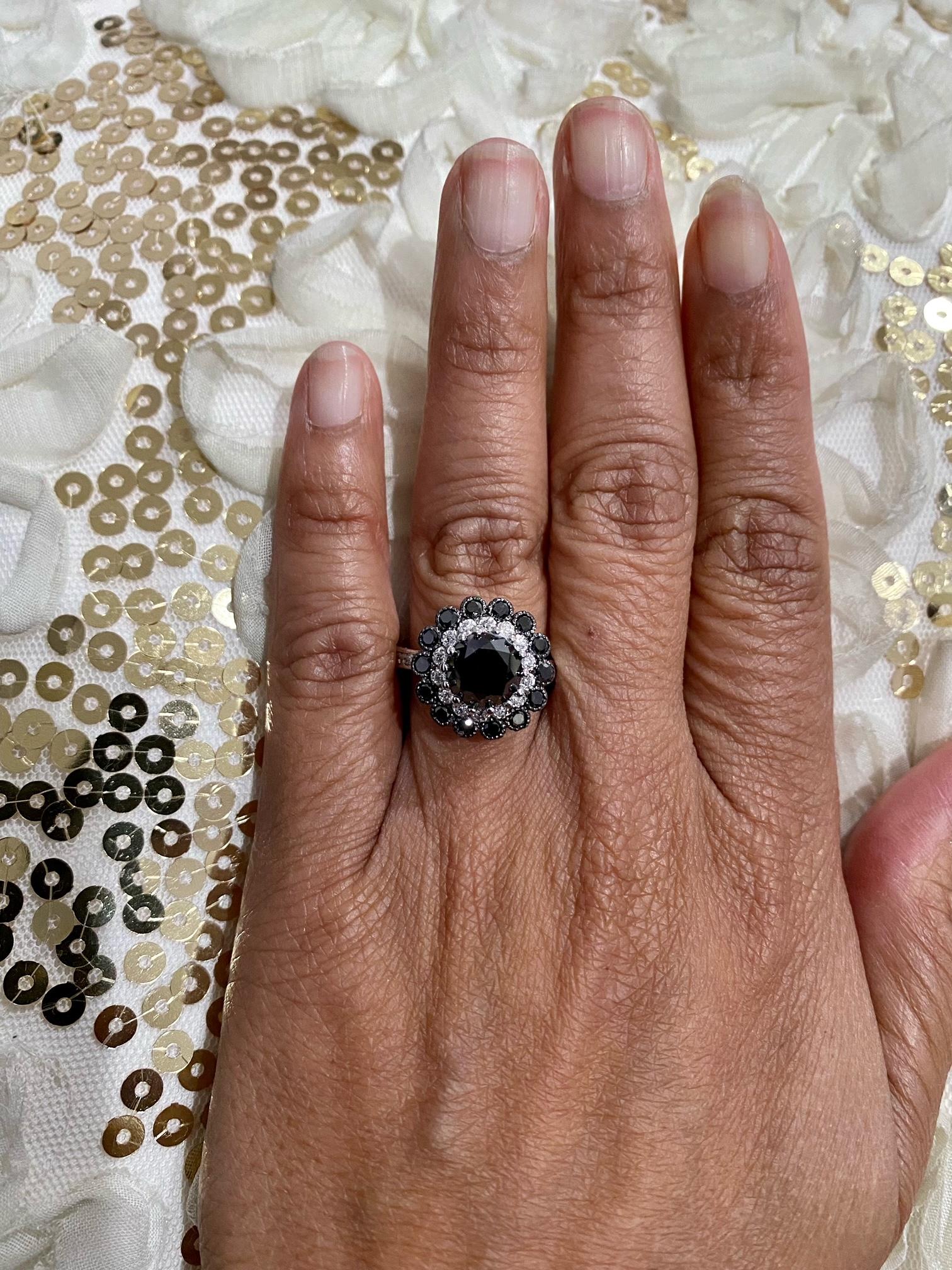 3.83 Carat Black and White Diamond White Gold Engagement Ring In New Condition In Los Angeles, CA