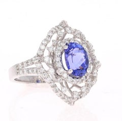 3.83 Carat Tanzanite Diamond 14 Karat White Gold Cocktail Ring