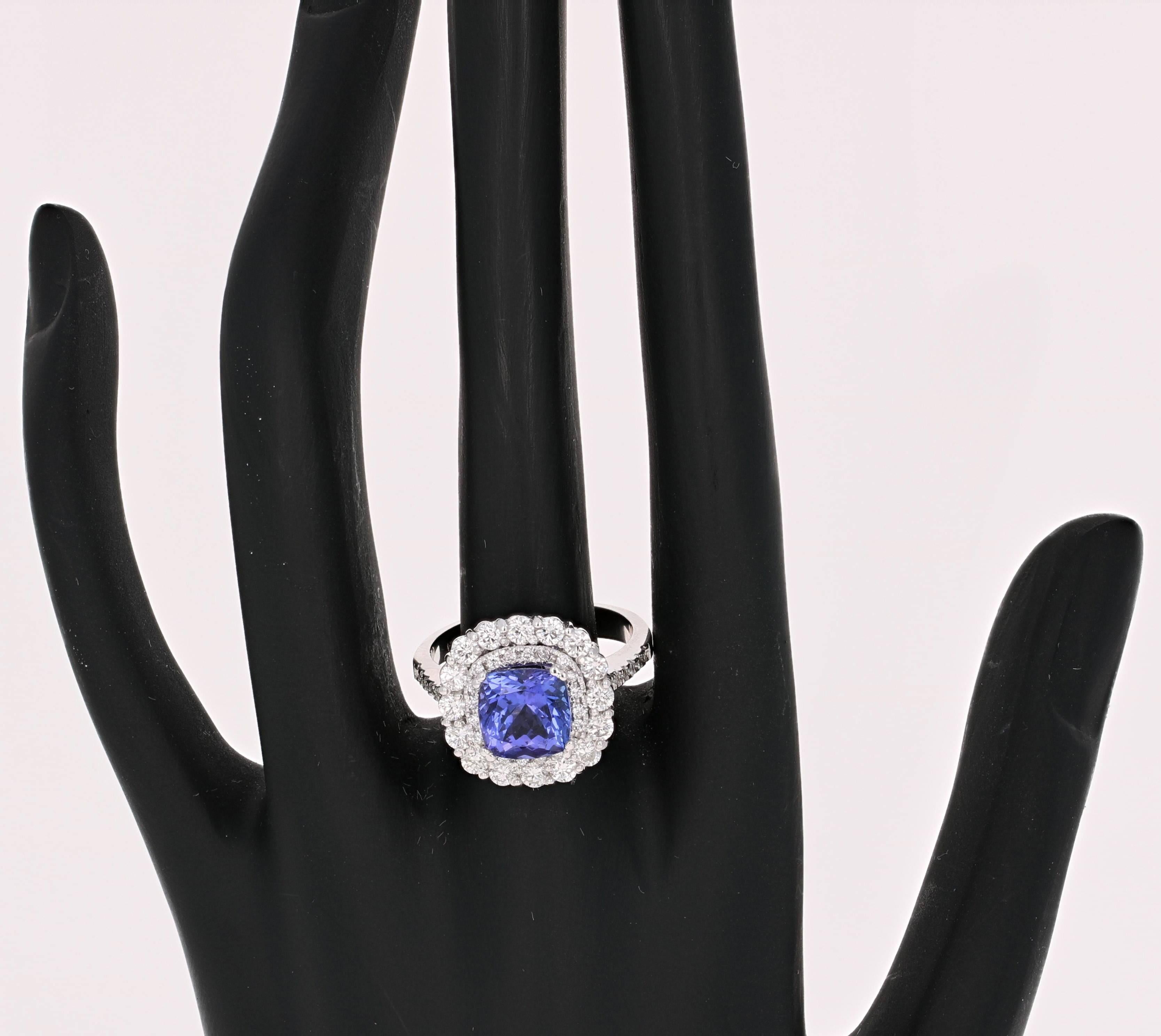 Cushion Cut 3.83 Carat Tanzanite Diamond Cocktail Ring