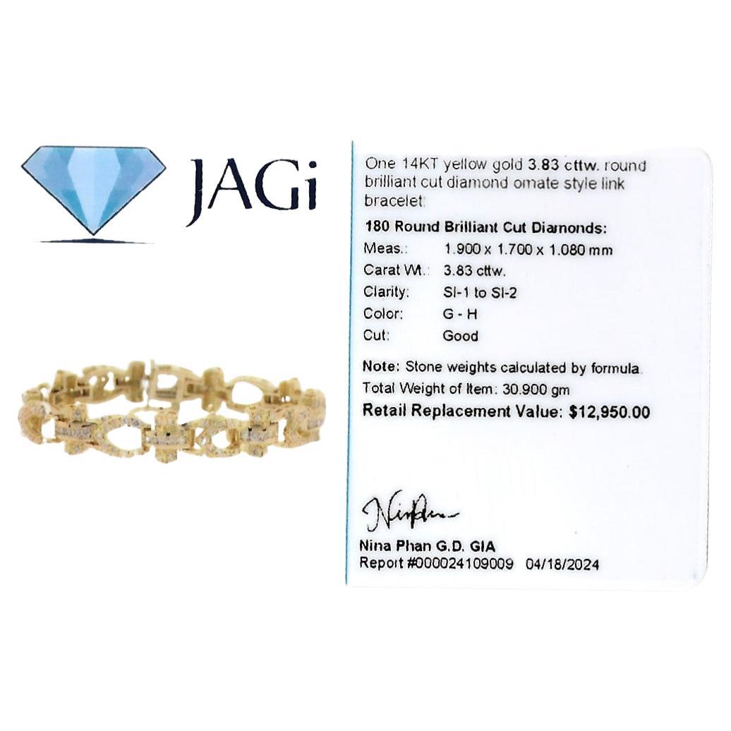 Bracelet à maillons ornés de diamants pavés d'une valeur totale de 3,83 carats en or jaune 14 carats en vente 6