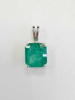 CLEARANCE, 3.83 Carats Natural Emerald Pendant White Gold 14 Karat