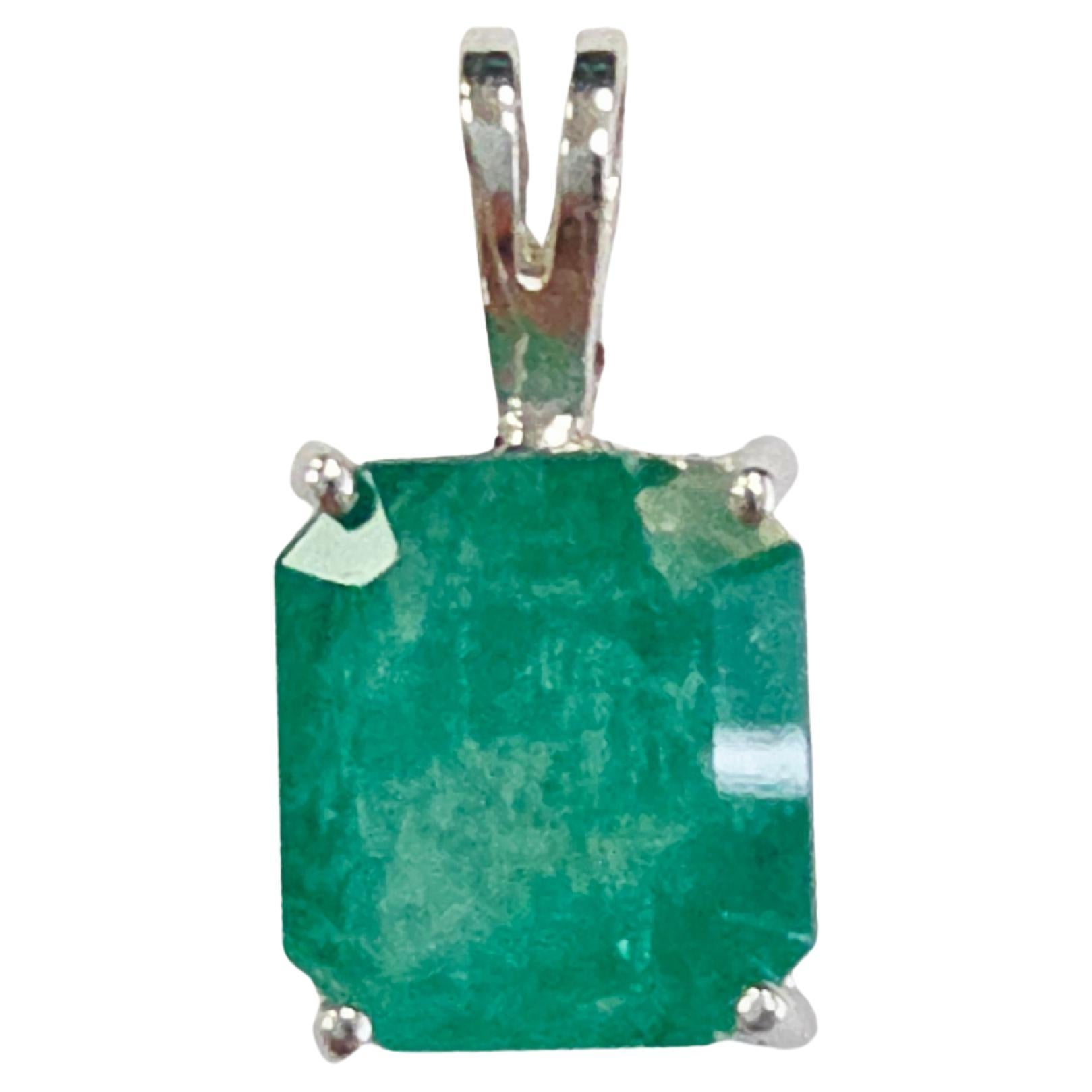 CLEARANCE, 3.83 Carats Natural Emerald Pendant White Gold 14 Karat
