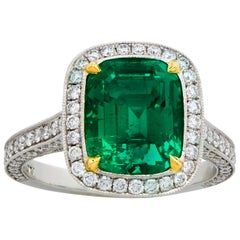 3.83 Ct. AGL Graded Colombia No Oil Very Fine Emerald on Platinum Mounting
