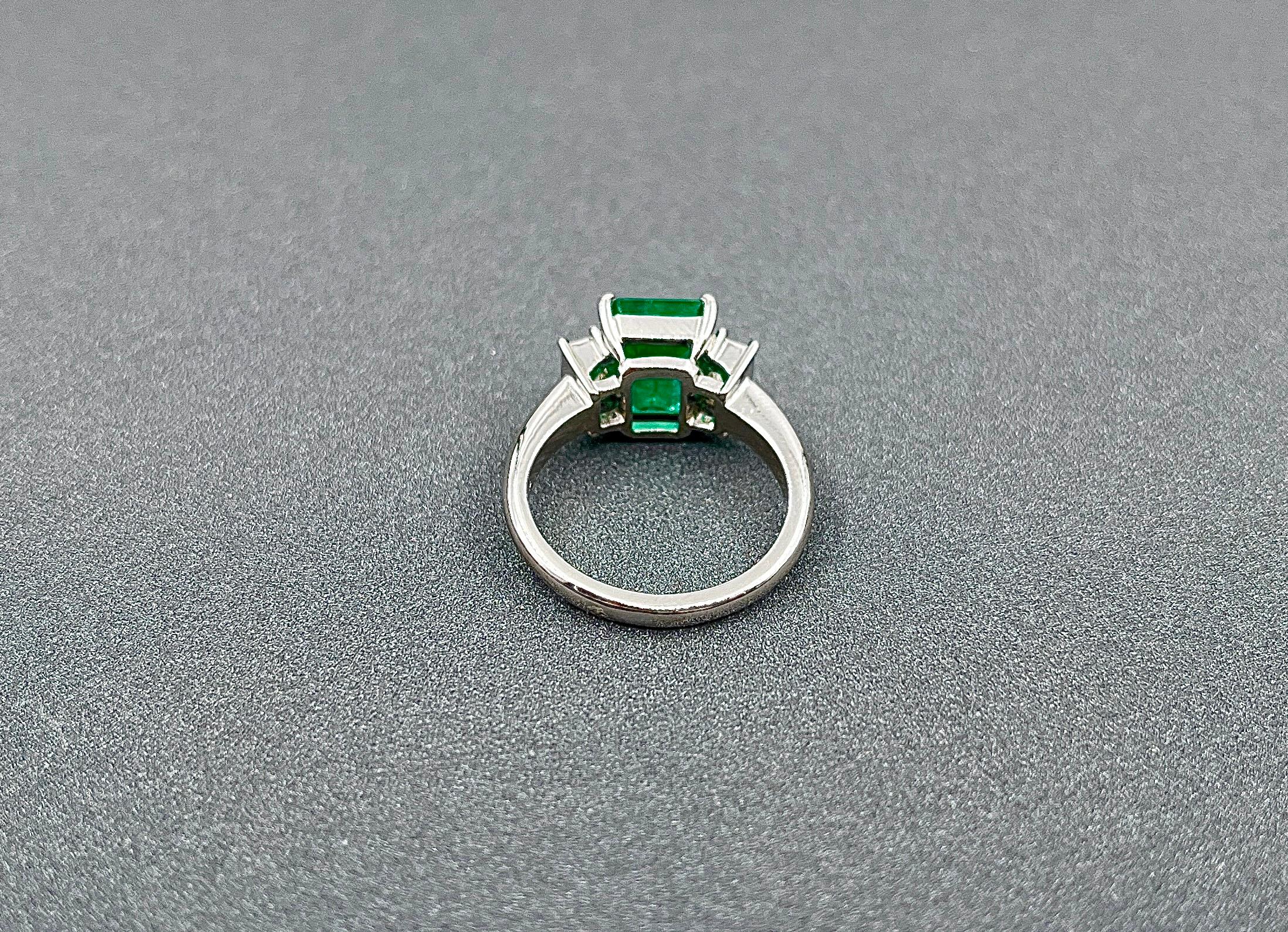 Emerald Cut 3.83 ct Natural Emerald & Diamond Ring