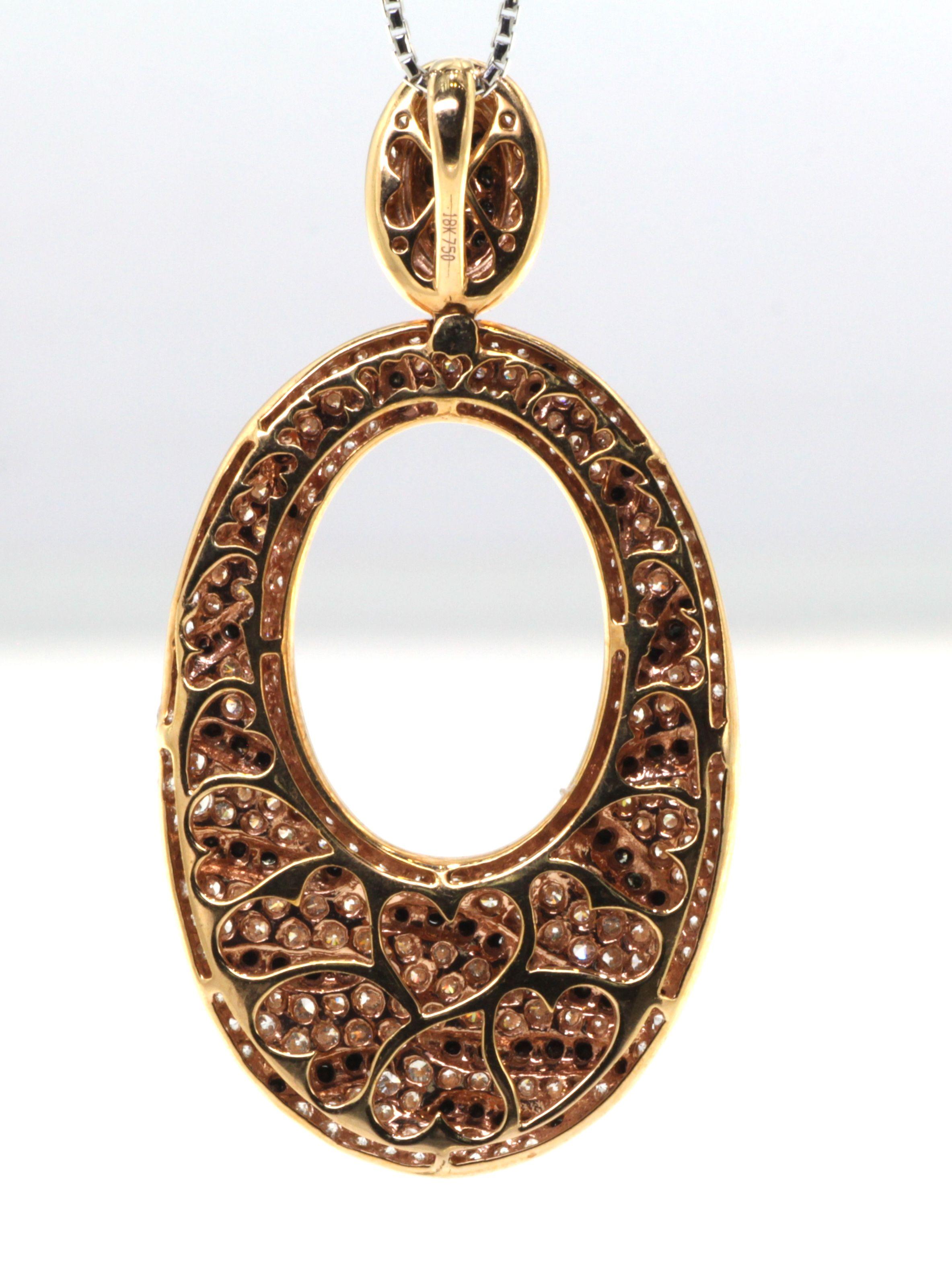 Contemporary 3.83 T.C.W White and Black Diamonds Pendant with Chain in 18 Karat Rose Gold For Sale