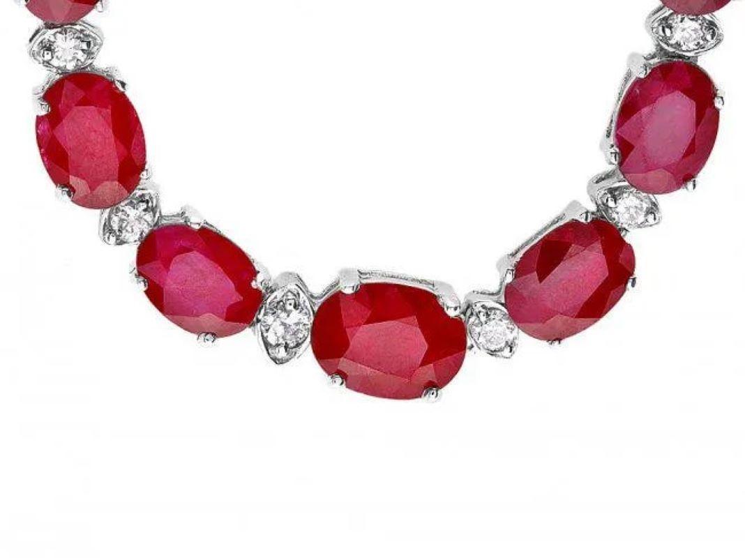 38.30Ct Natural Ruby and Diamond 14K Solid White Gold Necklace

Natural Oval Ruby Weights Approx. 36.90 Carats

Ruby Measures: Approx. 5x3 - 6x4 - 8x6 mm

Total Natural Round Diamond weights: 1.40 Carats (color G-H / Clarity SI1-SI2)

Total Necklace