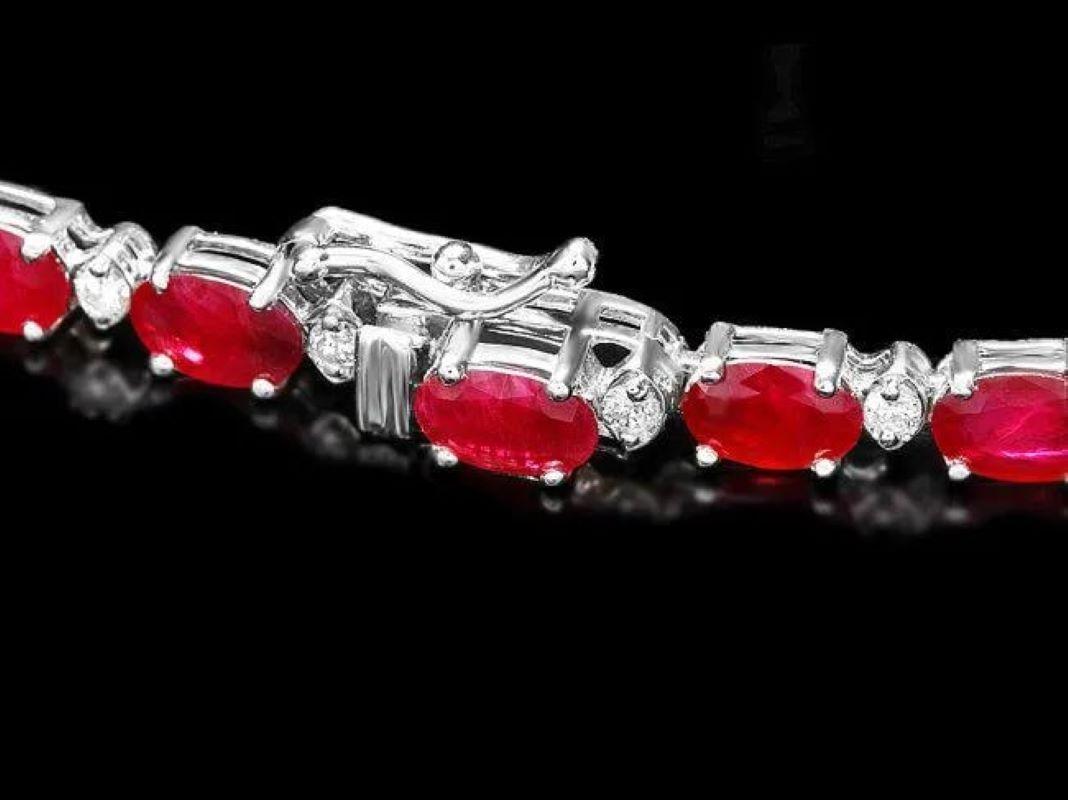Mixed Cut 38.30ct Natural Ruby and Diamond 14K Solid White Gold Necklace For Sale