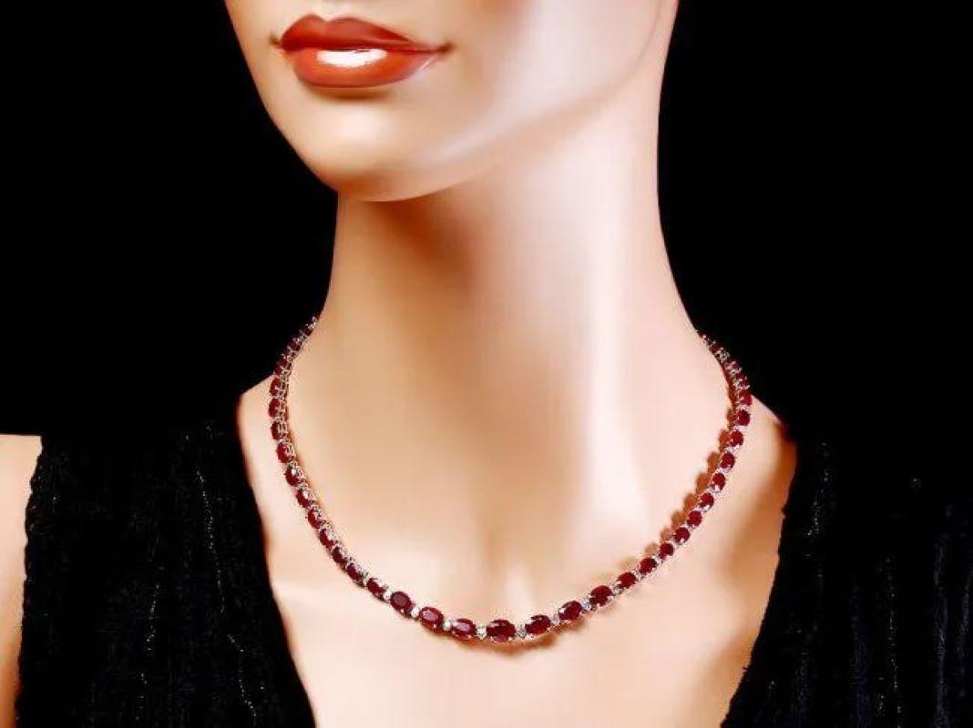 38.30ct Natural Ruby and Diamond 14K Solid White Gold Necklace In New Condition For Sale In Los Angeles, CA