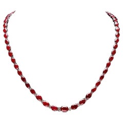 38.30ct Natural Ruby and Diamond 14K Solid White Gold Necklace