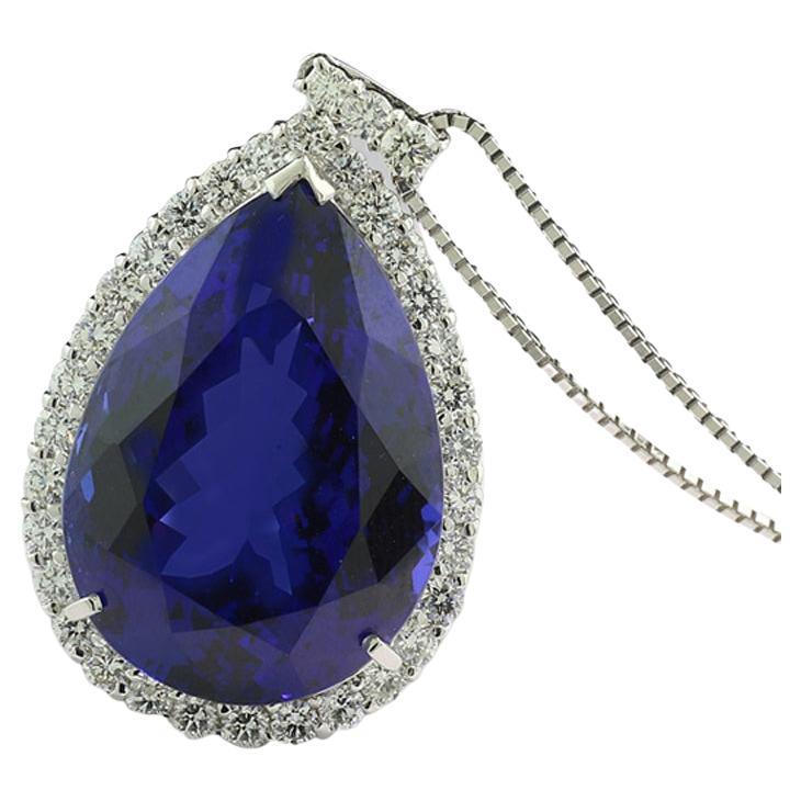 38.31 Carat Tanzanite AAAA Quality 1.67 Carat Diamonds Pendant 950-Platinum