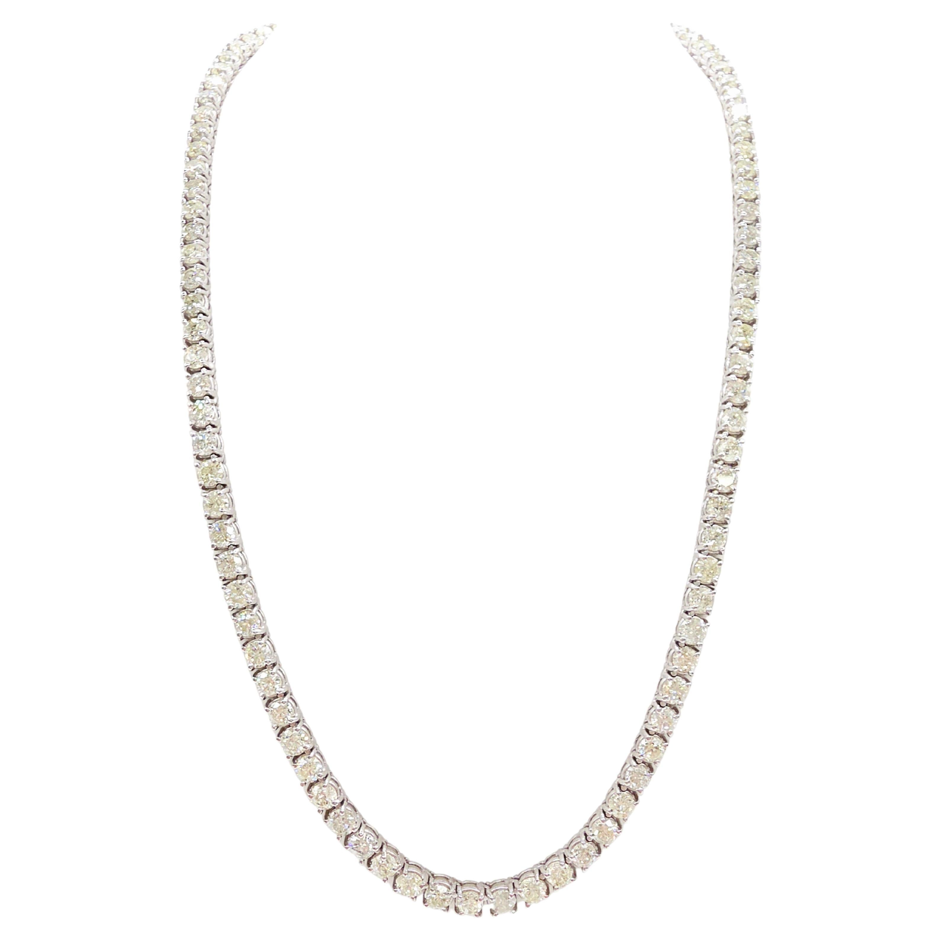 38.36 Cts Round Natural Diamond Tennis Necklace 14K White Gold 20