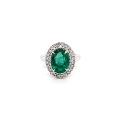 3.83 Total Carat Green Emerald and Diamond Engagement Ring