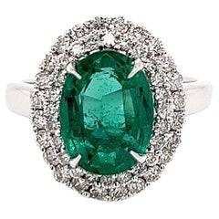 3.83 Total Carat Green Emerald and Diamond Engagement Ring