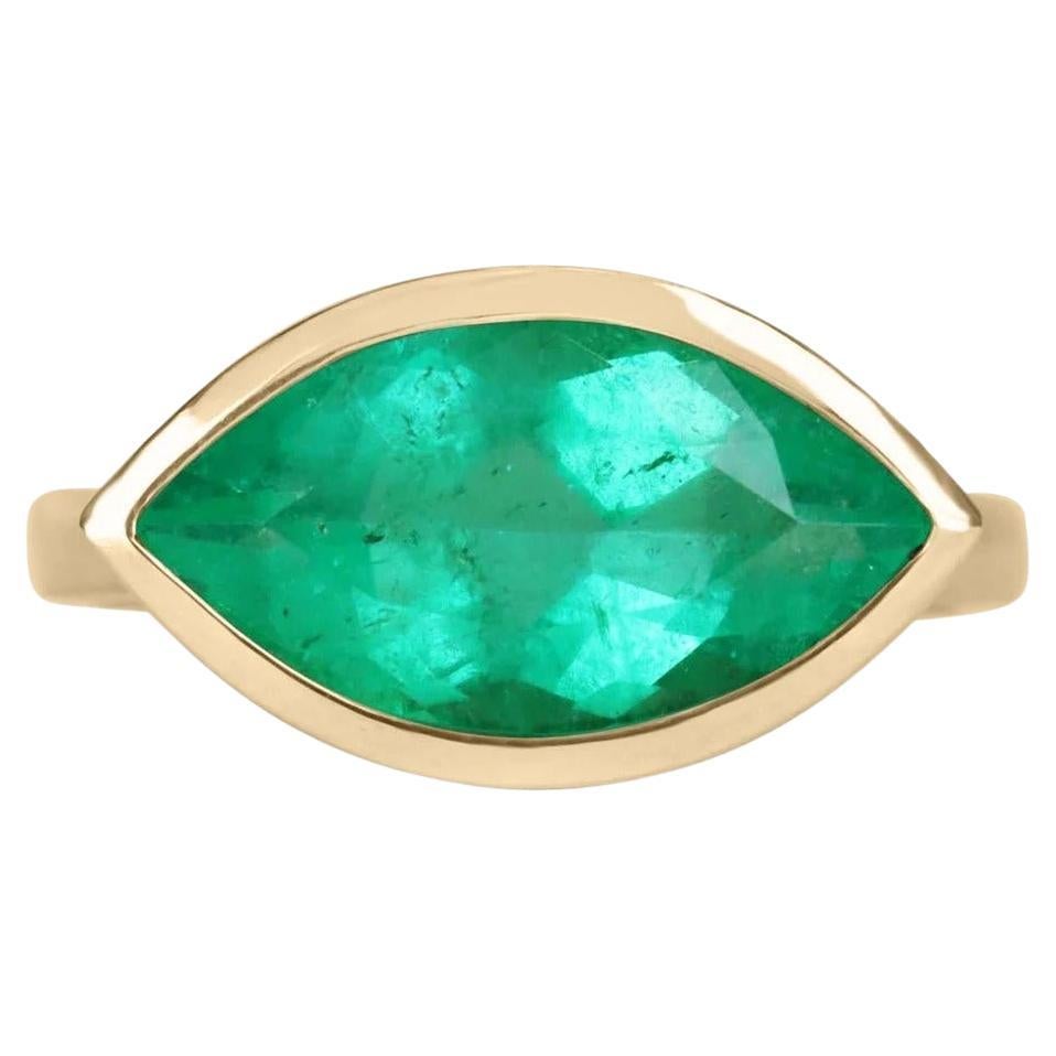 3.83ct 14K Colombian Emerald Marquise Cut Solitaire Ring