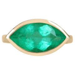 Bague solitaire en émeraude colombienne taille marquise de 3,83 carats 14 carats